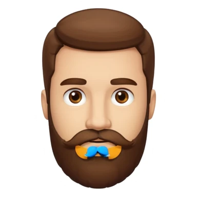 A light-skinned man with thick brown hair styled to the side, brown eyes, and a full beard with a matching mustache. sticker