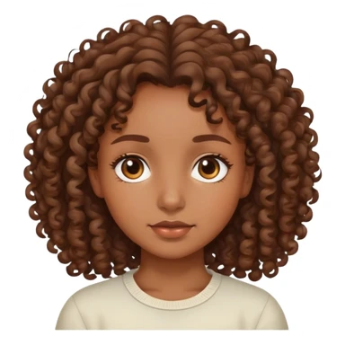 Brown skin girl with brown curly hair with a peaceful face sticker