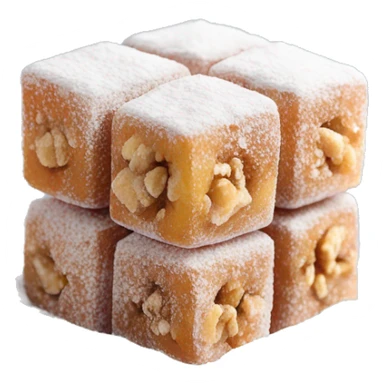 Turkish delight stacked cubes with chopped walnuts and covered with powdered sugar  sticker