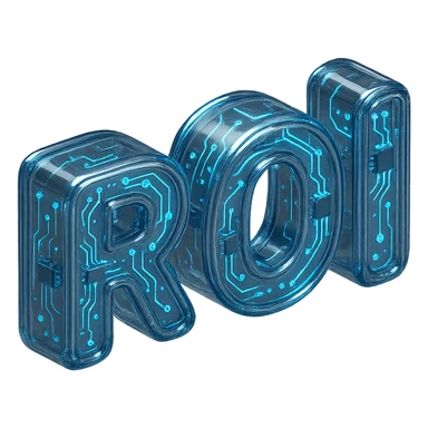 Glossy circuit-themed 'ROI' text, blue glowing accents sticker