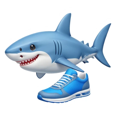 A smiling shark wearing bright blue sneakers sticker