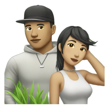 asian male rapper and a female songwriter in a huge grassland sticker