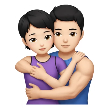 buff korean Man black hair hugging girl with black pixie cut  sticker