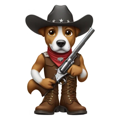 Dog holding a gun with cowboy boots on  sticker