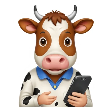 Italian cow meme looking at phone screen sticker