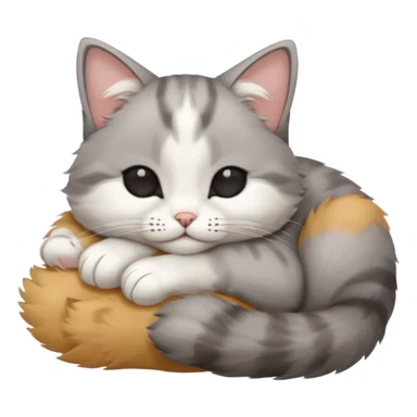 grey and white small cat with eyes closed lying down upside down with its head resting on its paw sticker