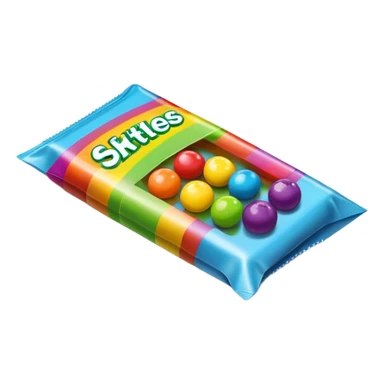 Ultra simplified Skittles package, just a small rectangular rainbow colored package with a few small green circle candies. Absolute minimal design with clean lines. sticker