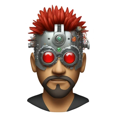 cyborg head with Silver mohawk, red steampunk goggles, long red beard and circuits sticker