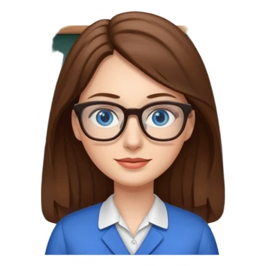 long brown hair blue eyes glasses teacher female sticker