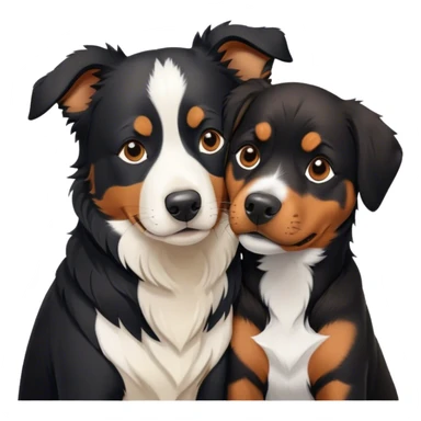 A black and white Border Collie and a Rottweiler snuggling together. sticker