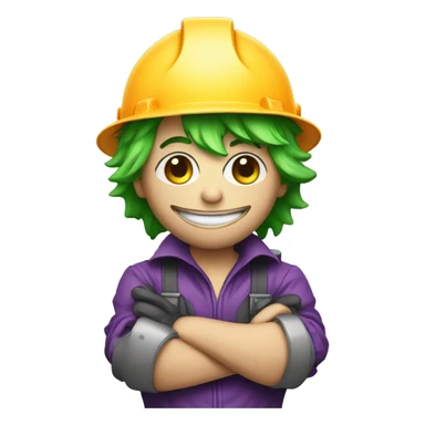 Cute joker with crossed arms with construction helmet sticker