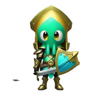 splatoon squid warrior with knights sword and shield sticker