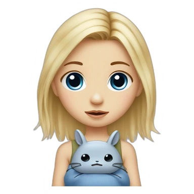 bébé fille blonde décoiffée aux yeux bleus avec une peluche Totoro  sticker