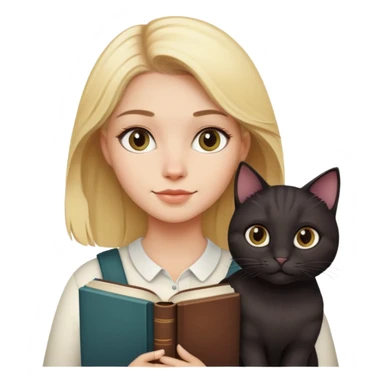Blond woman with dark cat and books sticker