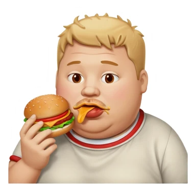 A fat guy eating a burger with ketchup all over his mouth sticker