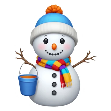 A snowman wearing a colorful scarf and a tiny bucket hat. sticker