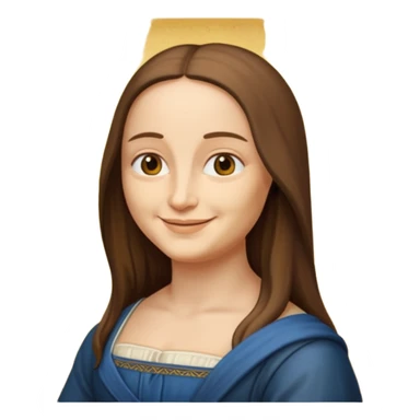 Leonardo da Vinci as an emoji, with Mona Lisa in the background, iconic Renaissance style sticker