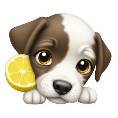 Puppy with lemon sticker