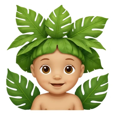 a baby with jungle wearing a large leaf headgear bye  sticker