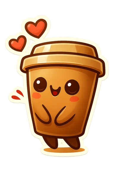Tall coffee cup, bowing, gushing with love, worship sticker