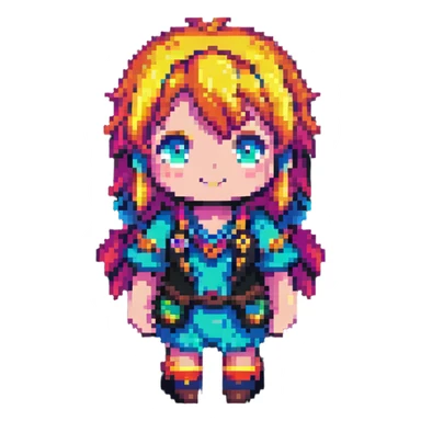 anime character in pixel art style with vibrant colors sticker