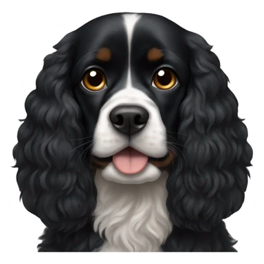Small completely black king spaniel with black fur on his whole face and white fur on chest sticker
