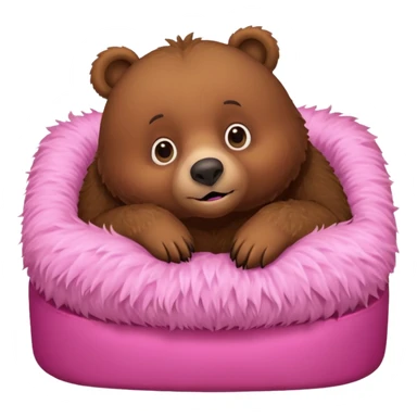 A brown bear in a pink bed, upside down and looking at the viewer with a quirky expression. sticker