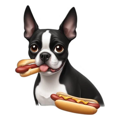 boston terrier eating hotdog sticker