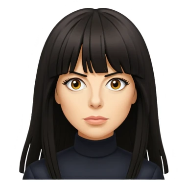 Claudia Winkleman with a very thick long fringe sticker