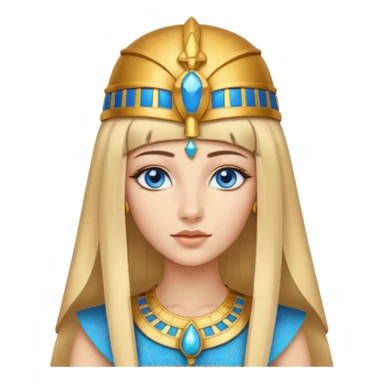 Cleopatra vestita da faraone con il cappello da faraone ma con gli occhi azzurri e i capelli lunghi biondi non troppo chiari con il cappello da faraone dorato senza frangia capelli lunghi  sticker