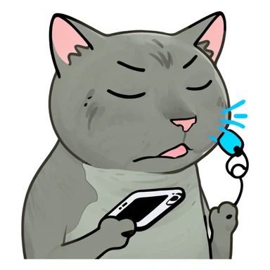 Cat crying holding phone in hand sticker