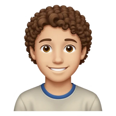 Teen boy with curly brown hair, smiling face, young male sticker