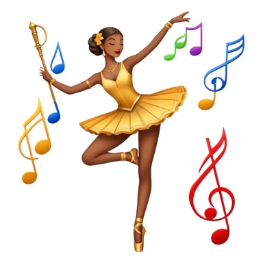 Icon for Choreography: a dancer in a graceful pose with musical notes, a director’s baton, a metronome and a dance floor. The icon should represent the art of choreography, with focus on movement, timing, and creativity. Transparent background. sticker