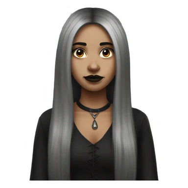 Brown goth girl with long black hair portrait  sticker