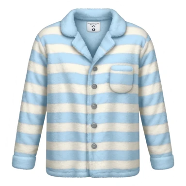 emoji of an isolated fluffy fleece pajama top with soft pastel stripes, plush fuzzy texture, light grey and pastel blue tones, button-down long sleeves, neatly folded flat-lay, no person, no body, no mannequin, cozy warm winter mood, soft shading sticker
