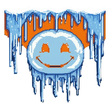 frozen smiley face sleeping, blue tones, icicles sticker