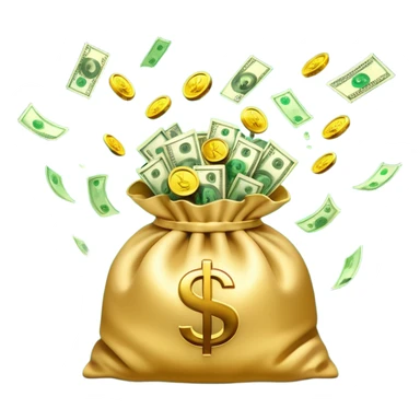 

3D emoji style, big bag of money, flying dollar bills, rich casino vibe, smooth lighting, high detail, clean edges, transparent background



 sticker