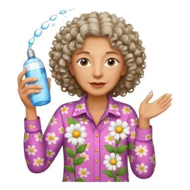 Older female florist – curly hair, spraying water on fresh flowers sticker