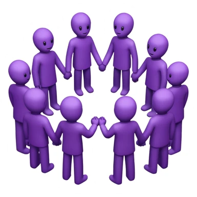 purple group without eyes and nose   holding handsin circle sticker