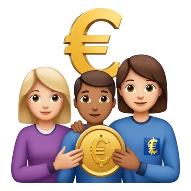 family of three (mom, dad, one child) holding euro symbol together sticker