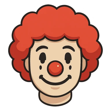 face with red clown wig, digital illustration sticker