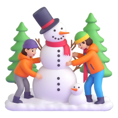 kids building a snowman, playful and bright sticker