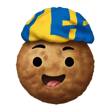 "Create an emoji of a meatball covered by the Swedish flag, clearly showing both the meatball and the blue and yellow flag." sticker