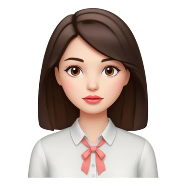 emoji를 만들고 싶어 스프링 웜톤, 스프링 라이트 컬러의 여성. 약간 brunette (dark brown color hair), coral-pink lip & blush color, wearing white blouse. sticker