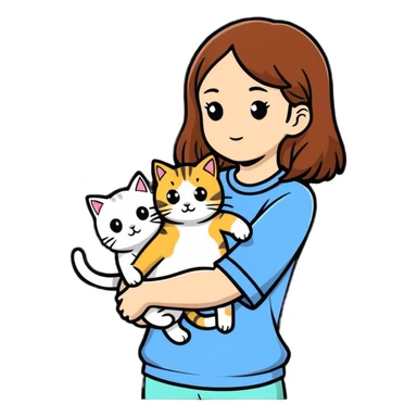 girl holding two cats sticker