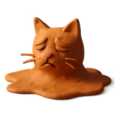claymation style cat melting into a puddle, giving up sticker