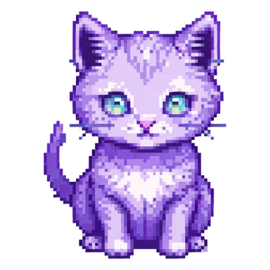 Make the kitten purple, keep the pixel art style, no background. sticker