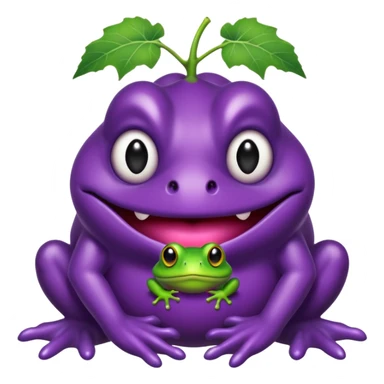 Demonic grape with all black eyes holding a frog sticker