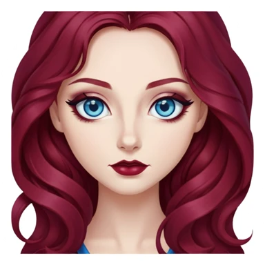 pretty long hair wavy dark wine red hair baddie with eyeliner and blue eyes sticker