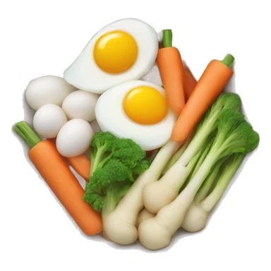 Bowl with sliced vegetables and egg sticker